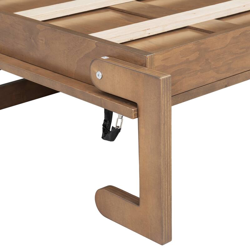 Twin Size Murphy Bed with Charging Station, Drawer, and Storage Cabinets, Wood Finish