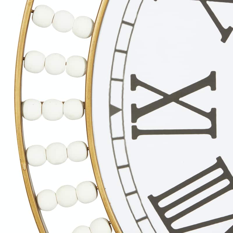 Metal Wall Clock with Gold Frame and Radial Beading - White - Roche River Decor - 2"Wx24"Lx24"H