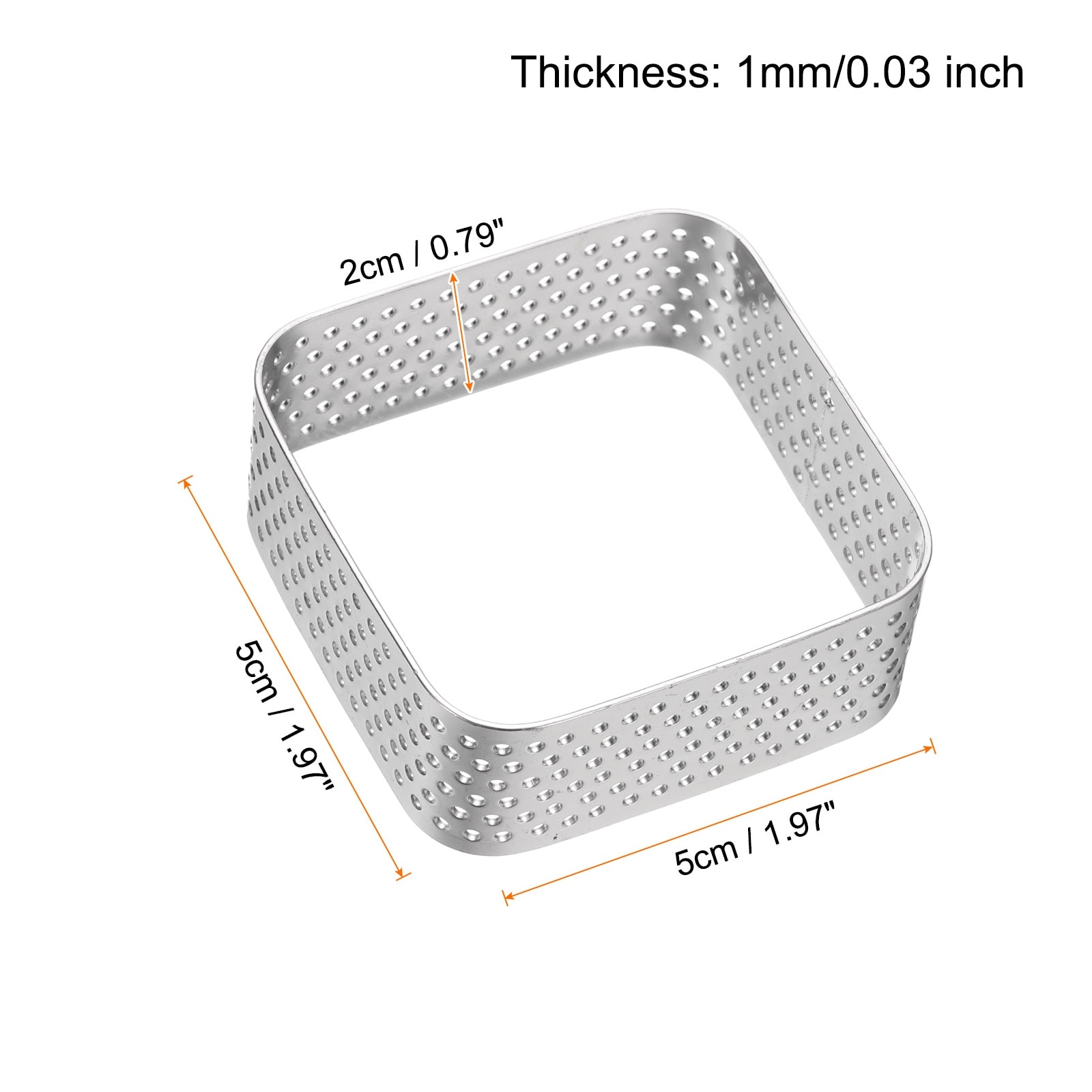 2pcs Perforated Cake Rings 1.97" Stainless Steel Square Tartlet Ring - Silver