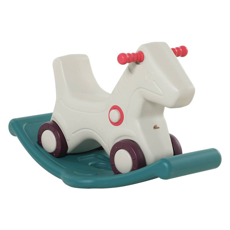 Kids 2-in-1 Rocking Horse & Sliding Car, Indoor & Outdoor Ride-On Toy with Detachable Base and Smooth Materials - Grey - Grey