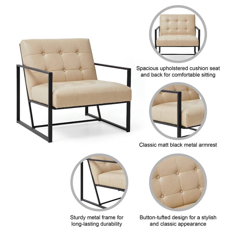 Glitzhome 29.50"W Mid-Century PU Leather Tufted Accent Chair - 29.5"W x 30.5"H x 29.25"D
