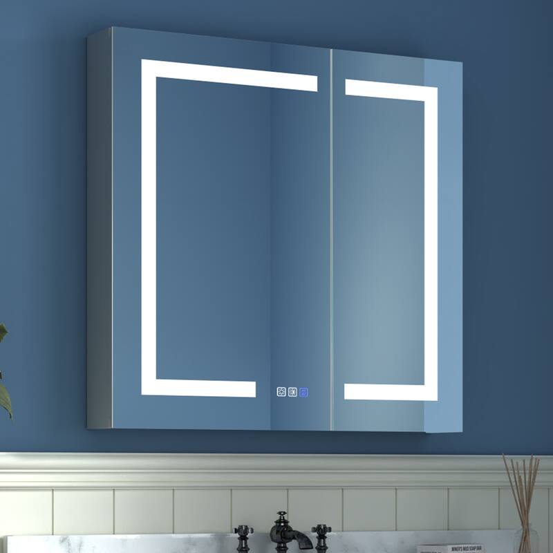 ExBrite LED Lighted Bathroom Medicine Cabinet with Mirror,Recessed or Surface Mount, Defog - 30" x 30"