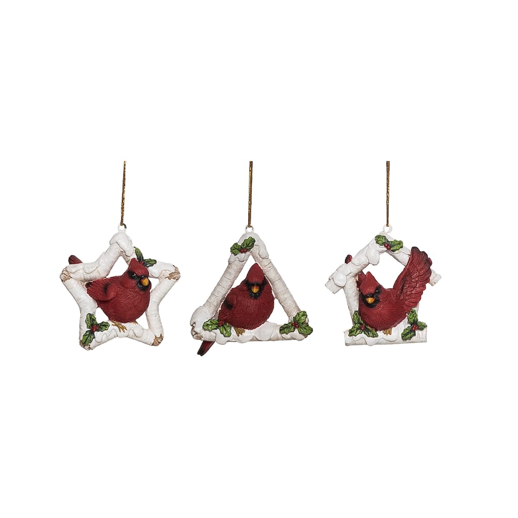 Transpac Resin Birch Branch Cardinal Ornament Set of 3 Christmas Home Decorations