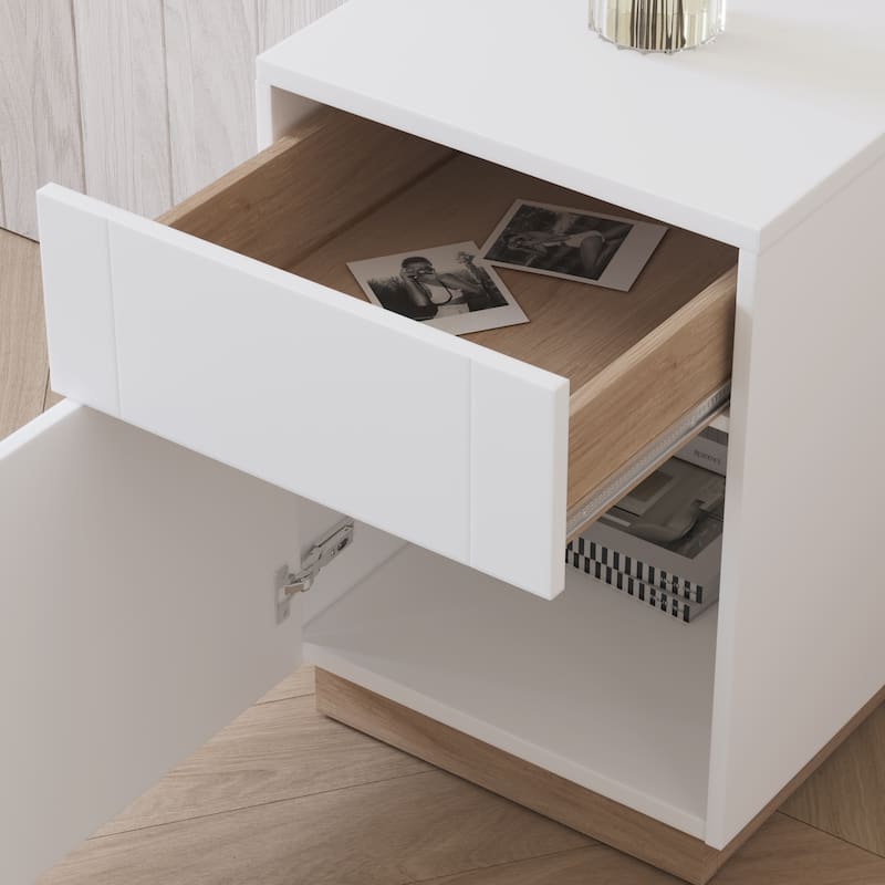 Nexera Nauraa White End Table with Drawer and Cabinet