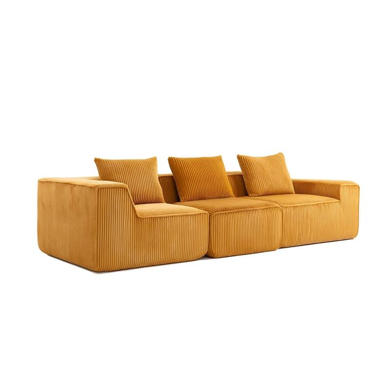 Modular Sectional Sofa with Pillows, Corduroy Upholstered 3-Seater Sofa, All-Compressed Foam Sofa for Living Room, Apartment