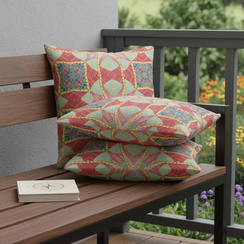 HomeRoots Set of Two 16" X 16" Green and Yellow Blown Seam Eclectic Indoor Outdoor Throw Pillow - 16.00' X '16.00' X '5.00 - Green/Yellow - 16.00' X '16.00' X '5.00