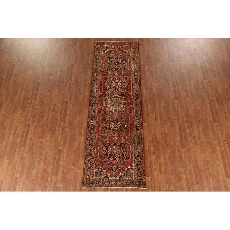 Vegetable Dye Heriz Persian Vintage Runner Rug Hand-knotted Carpet - 3'6"x 10'10"