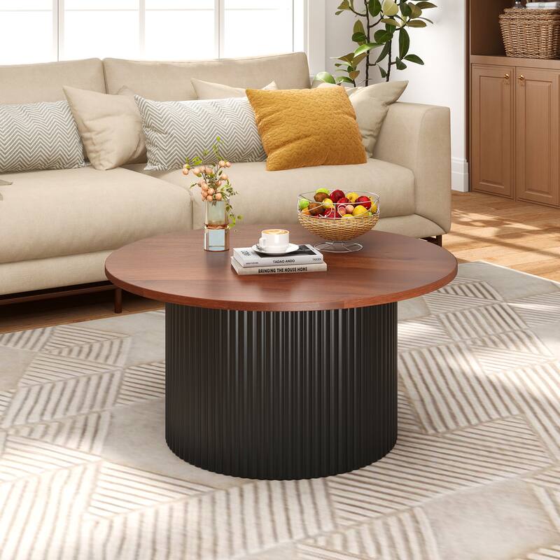32" Round Wood Coffee Table for Living Room or Office Decor with MDF Top and Solid Frame - 32" x 32" x 16"
