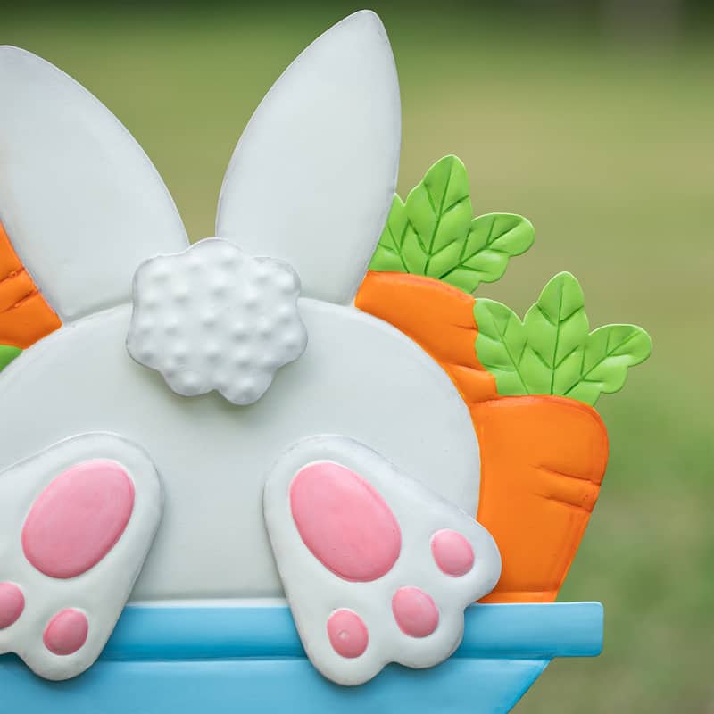 Glitzhome Easter Metal Wheel Barrow Garden Cart Yard Stake Spring Outdoor Decor