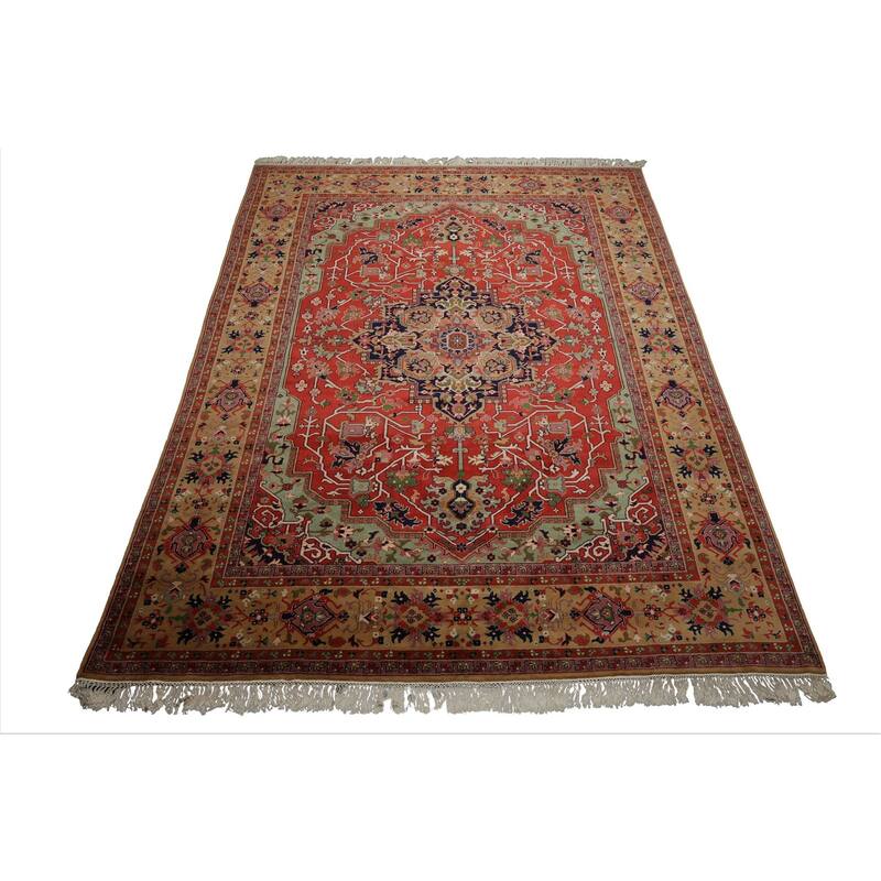 9x12 Hand Knotted New Zewland Wool Coral Heriz Traditional Rug - 9' x 12'