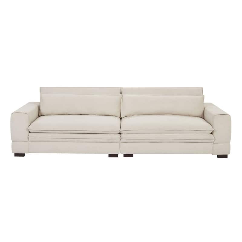 Mid-Century Modern Upholstered Fabric Sofa,3 Seater Sofa Couch with Two Pillows for Living Room,3 Colors