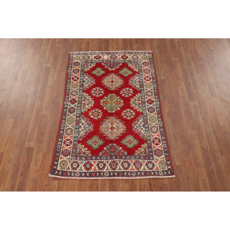 Red Kazak Foyer Rug Handmade Oriental Wool Carpet - 3'4" x 4'11"
