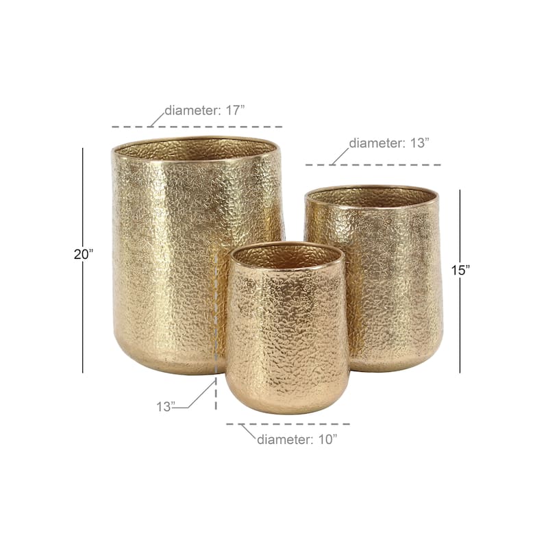 Aluminum Metal Indoor Outdoor Planter with Hammered Design - Set of 3 Silver or Gold - Roche River Decor