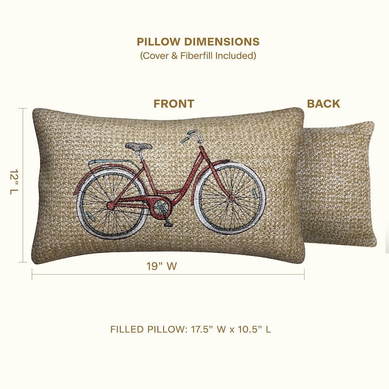 Raffia Bicycle Red Outdoor Lumbar Toss Pillow (2-Pack)