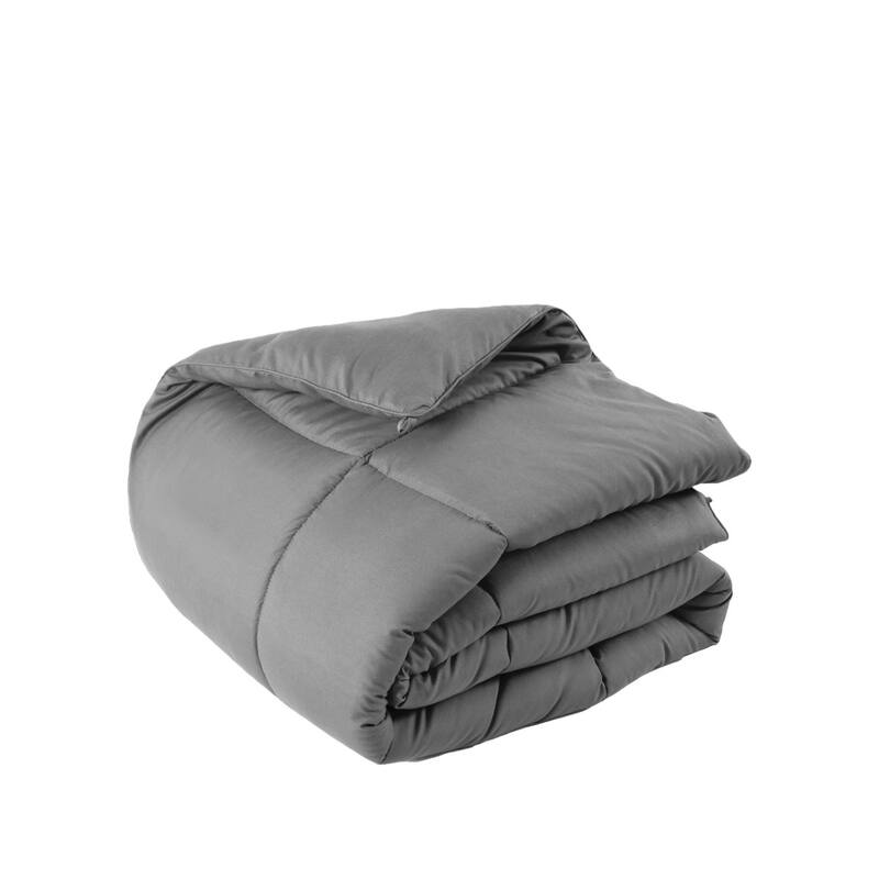 Gray Queen Box Stitch Microfiber Down Alternative Comforter