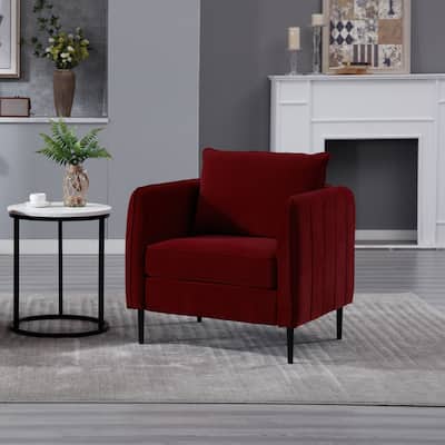 Accent Chair For Living Room, Velvet Comfy Single Sofa Chair Mid-Century Modern Armchair With 1 Pillow And Metal Legs