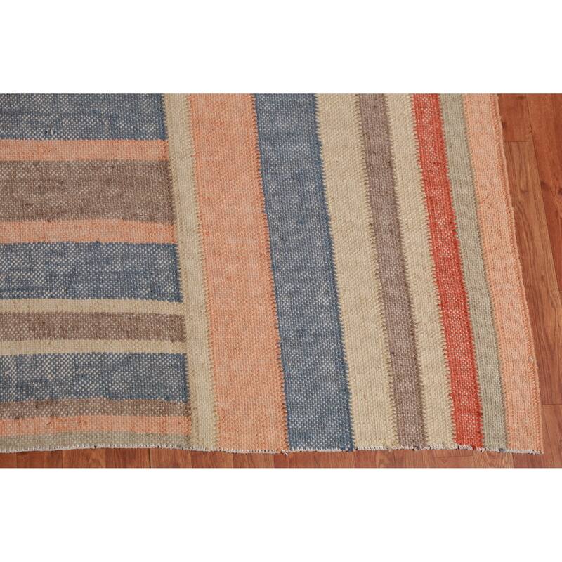 Hand Woven Oriental 100% Jute Carpet Southwestern Modern Multi-Colored Kilim Area Rug - 13' 2'' X 10' 3''