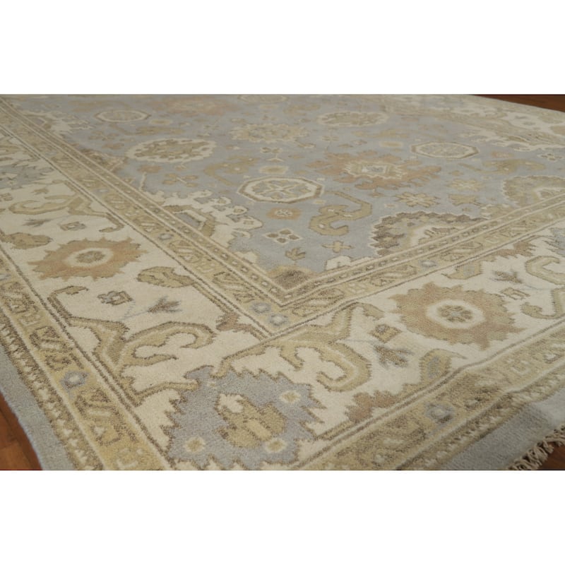 Oushak Indian Area Rug Handmade Transitional Blue Wool Carpet - 7'11" x 9'9" - Blue - 7'11" x 9'9"