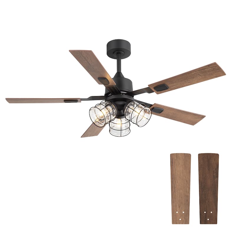 52" Industrial Reversible 5-Blade Glass Shade Ceiling Fan with Light and Remote