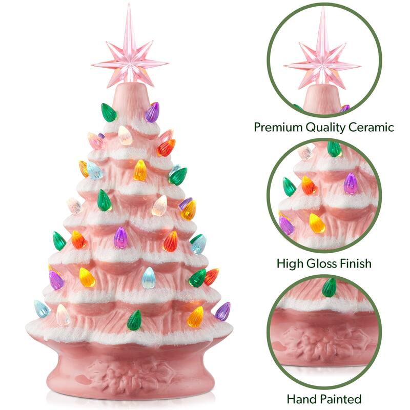 12in Hand Painted Ceramic Christmas Tree PreLit Tree with Star