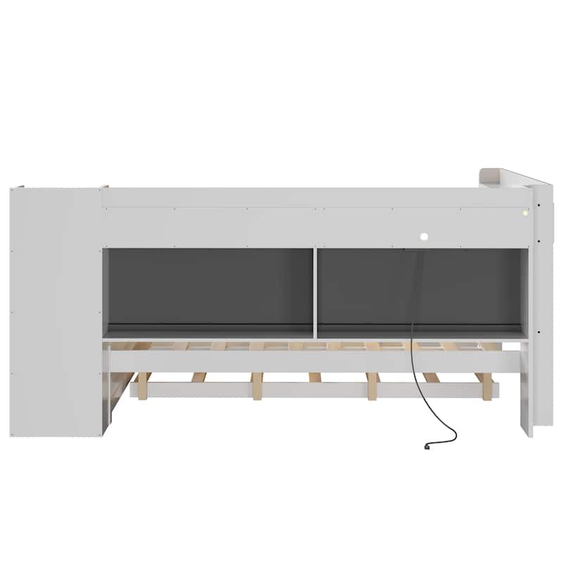 Roomfitters Full Daybed with Trundle, Charging Station and Upholstered Headboard