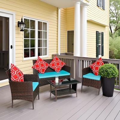4-Piece Outdoor PE Rattan Sofa Set with Glass Table