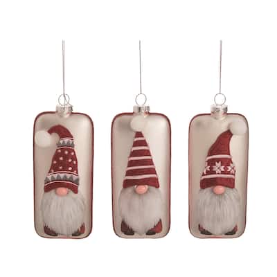 Transpac Glass Painted Gnome Ornament Set of 3 Christmas Home Decorations - Mutlicolor