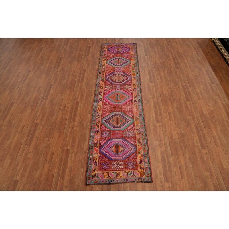 Hand Knotted Oriental 100% Wool Carpet Traditional Tribal Oranges & Rust Lori Runner Rug - 11' 10'' X 3' 1''