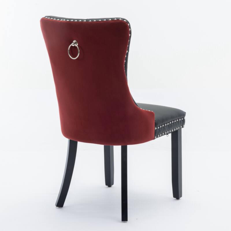 High-end Tufted Solid Wood Contemporary PU and Velvet Upholstered Dining Chair with Wood Legs Nailhead Trim 2-Pcs Set