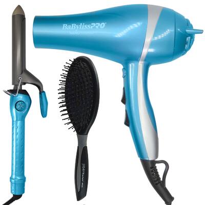 BaByliss Pro LIMITED EDITION Lightweight Ionic Dryer & 1" Spring Curling Iron Combo BNTPP68 + Brush