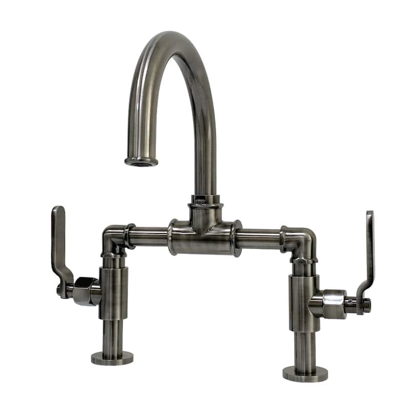 Kingston Brass Whitaker 1.2 GPM Deck Mounted Bridge Bathroom Faucet - Black Stainless