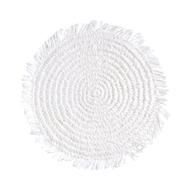 Rustic Raffia Fringe Placemat (Set of 4) - Set of 4 - 14"x14" - White