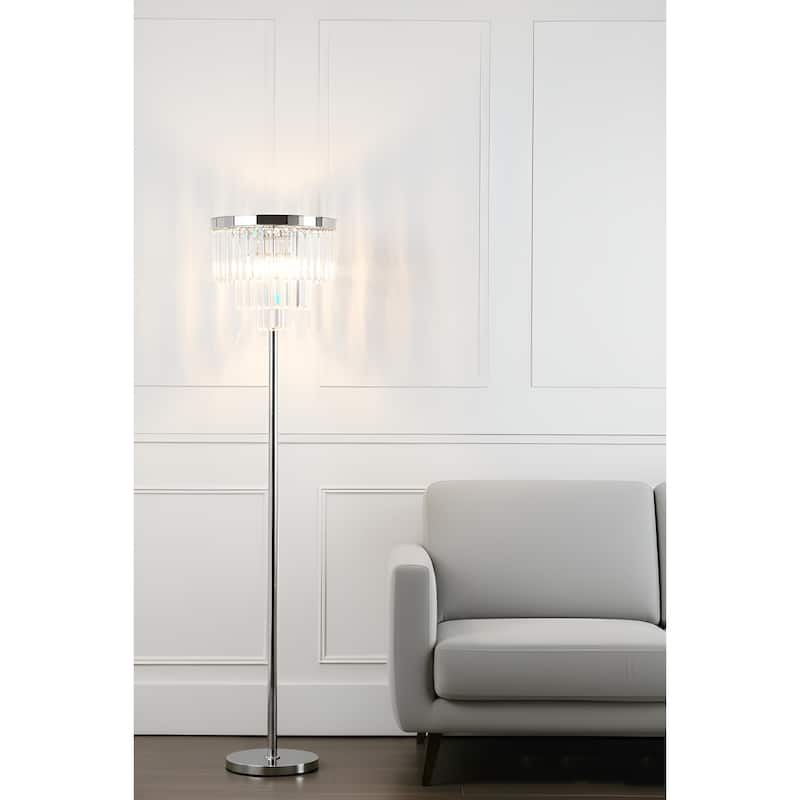Modern Industrial Chandelier Floor Lamp with Crystal Fringe - Chrome