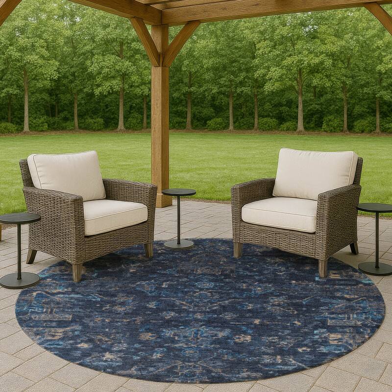 Machine Washable Indoor/ Outdoor Traditional Chelsea Chantille Rug - Navy - 8' x 8'