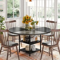 Kitchen Table Dining Table for 4 with Storage Shelf Metal Legs Wood Table Top for Home Dining ...