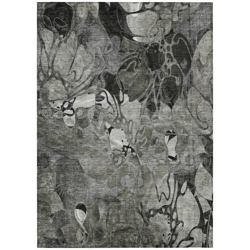 HomeRoots 9' X 12' Gray Abstract Washable Indoor Outdoor Area Rug - 9' X 12' - 9' X 12' - Grey