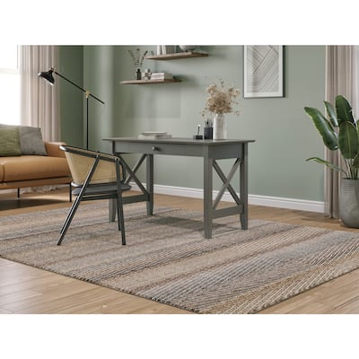 Design Desk with Drawer - Grey Solid Hardwood Charging Station - 24x48x29 Inch Multi-Purpose