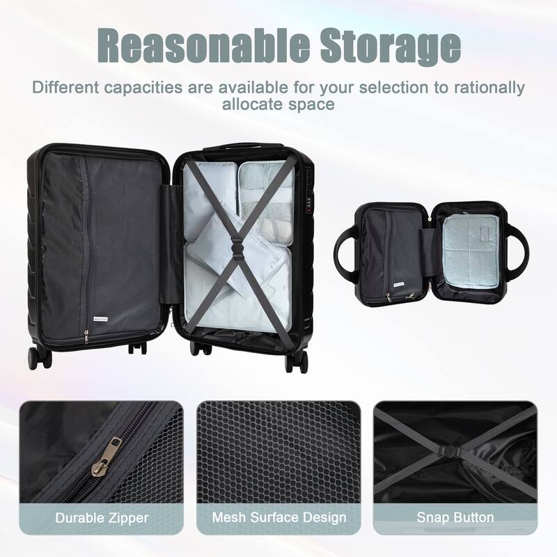 14In 20In 2 pcs in ABS Spinner Wheel Luggage, with Combination Lock,14" Cosmetic Case