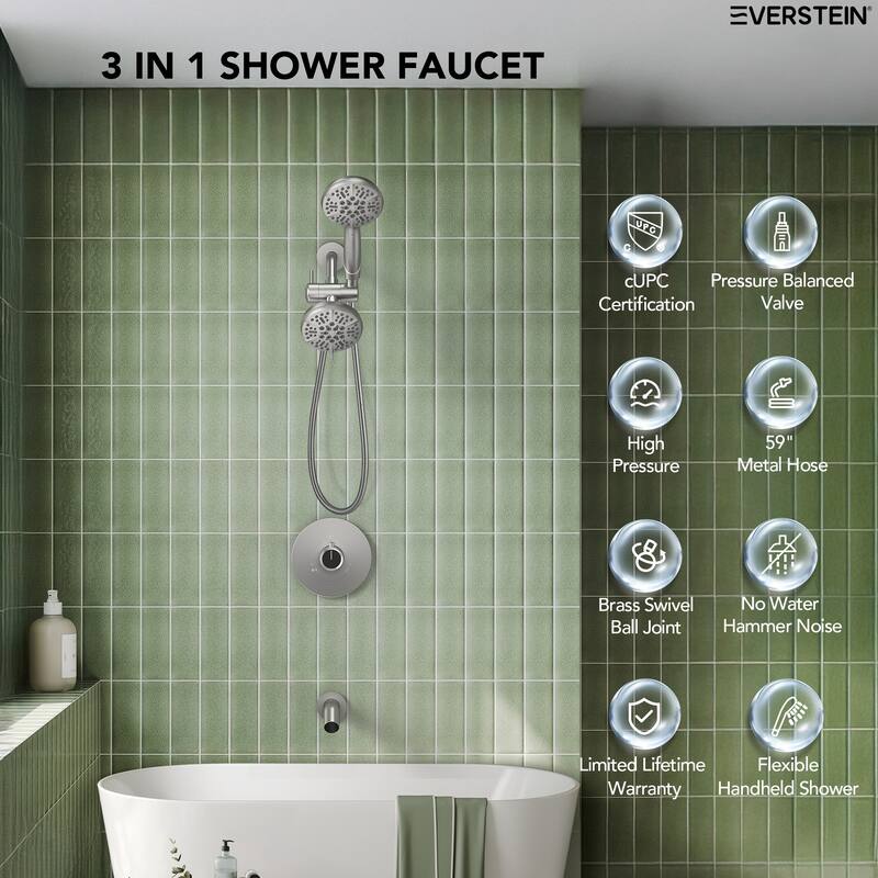 3-Function Thermostatic Shower Faucet With Pressure Balance