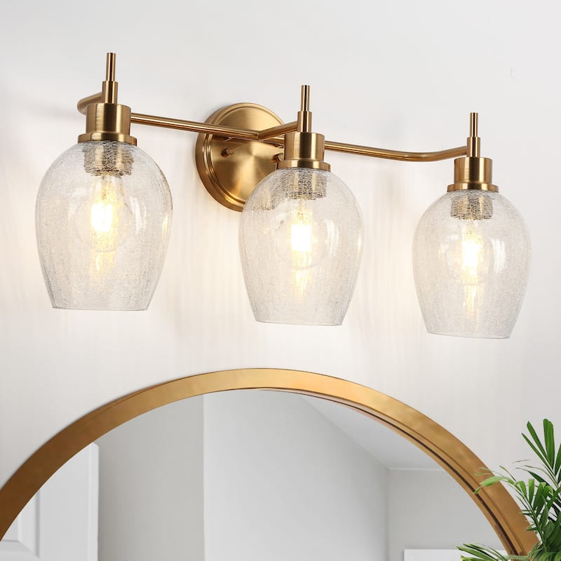 Modern Gold 3-Light Bathroom Vanity Light Glass Wall Sconces - W23.6" * H8.1"
