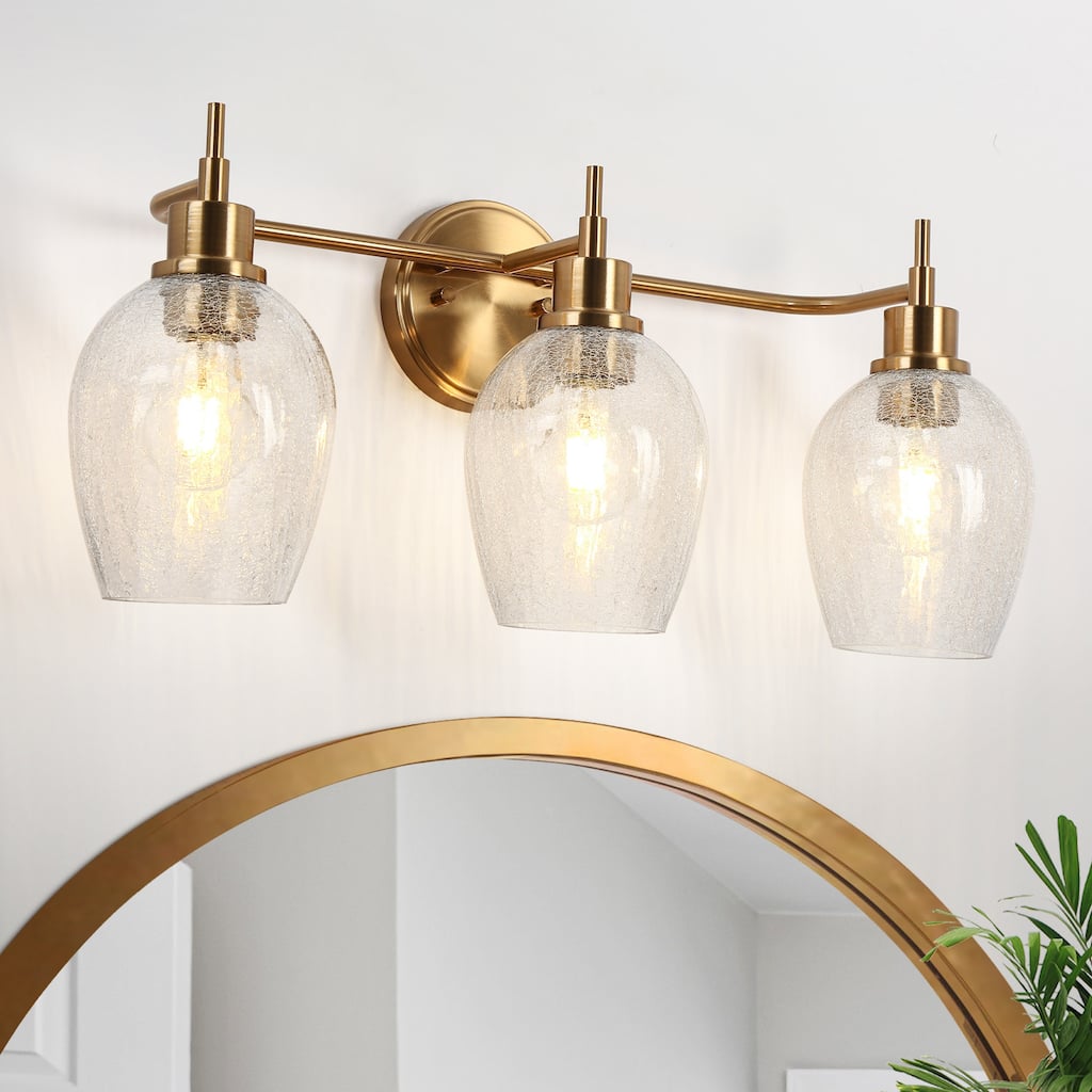 Modern Gold 3-Light Bathroom Vanity Light Textured Glass Wall Sconce - W23.6" * H8.1"