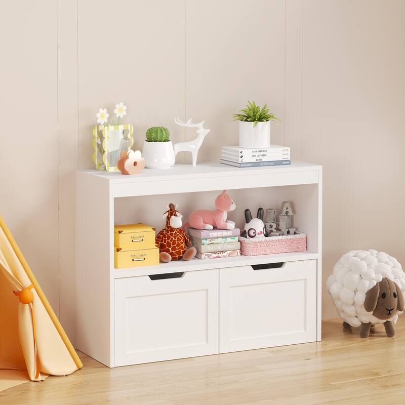 Anmytek White Storage Cabinet with Doors and Shelf Toy Organizer for Playroom and Bedroom