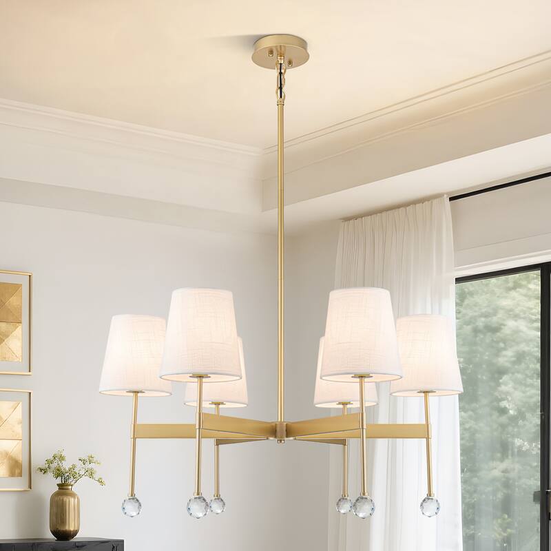 Starsky 6 - Light Dimmable Classic / Traditional Chandelier With White Linen Shades
