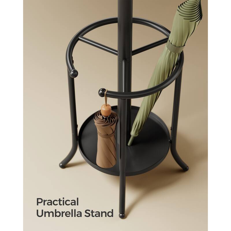 Modern Tall Freestanding Coat Rack with Metal Frame and Umbrella Holder for Home and Office - 15.7"D x 15.7"W x 68.9"H