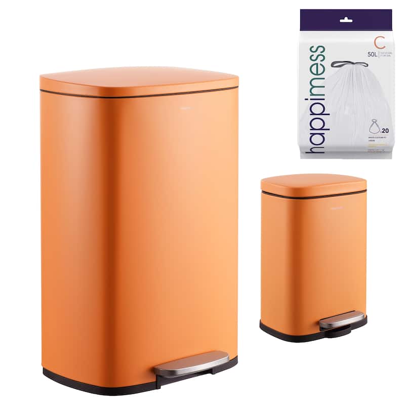 happimess 13-Gallon Trash Can with Soft-Close Lid and FREE Mini Trash Can - Carrot Cake