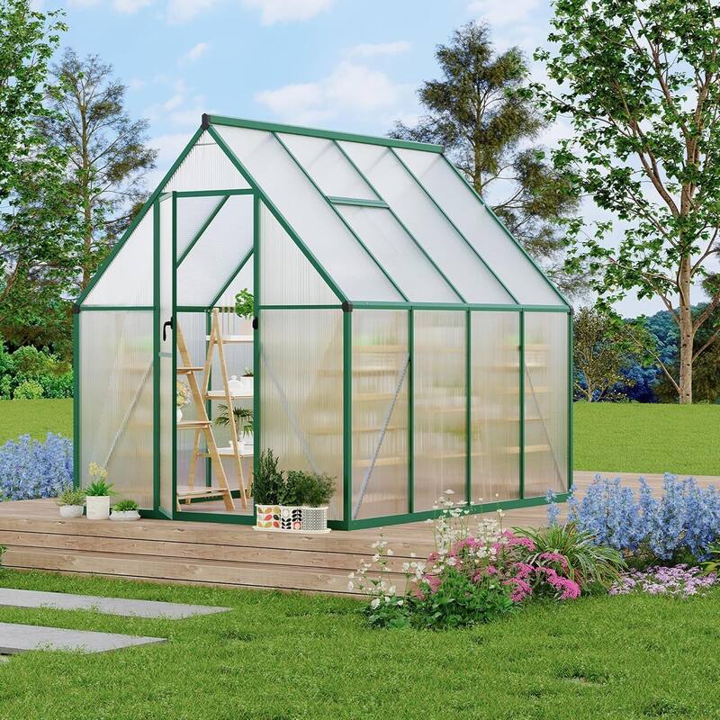 6'x7' Heavy Duty Polycarbonate Greenhouse for Outdoors Gardening, Green - Metal