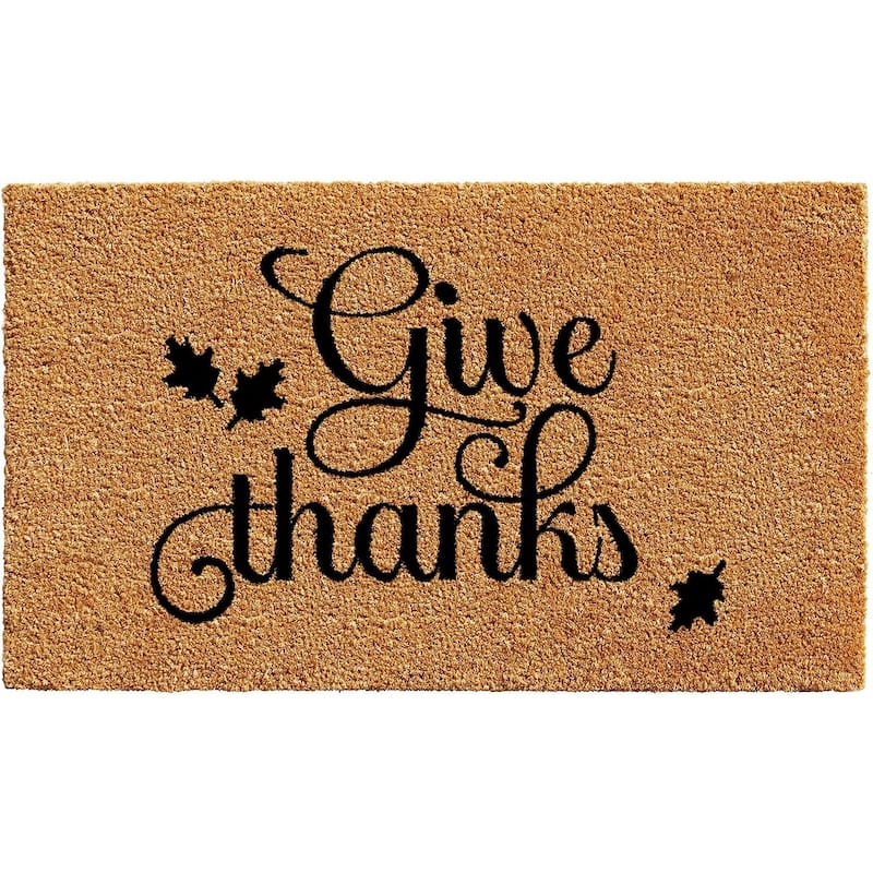 HomeRoots 24" X 36" Natural And Brown Thanksgiving Give Thanks Outdoor Coir Door Mat - 24.00' X '36.00