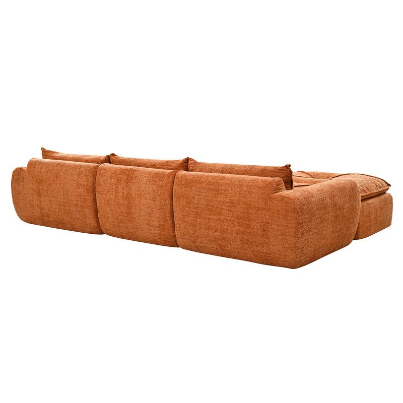 L-Shape Sectional Sofa with Ottoman, Chenille Sofa with Integrated Backrest & Seat Cushion, Fully Compressed Foam 4 Seat Sofa