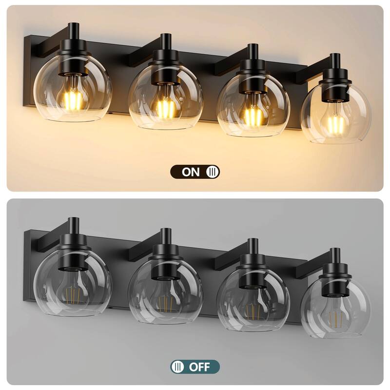 Bathroom Vanity Light with Clear Globe Glass Shades, Modern Black Wall Sconce Over Mirror, Vanity Lighting for Bath
