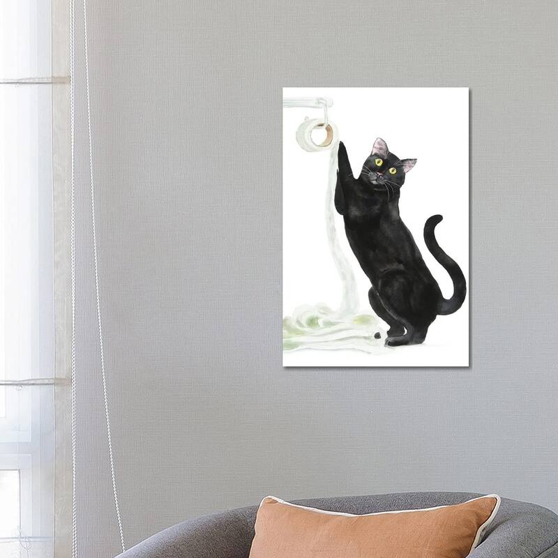 iCanvas "Black Cat And Toilet Paper" by Alexey Dmitrievich Shmyrov Canvas Print - 26x18x1.5